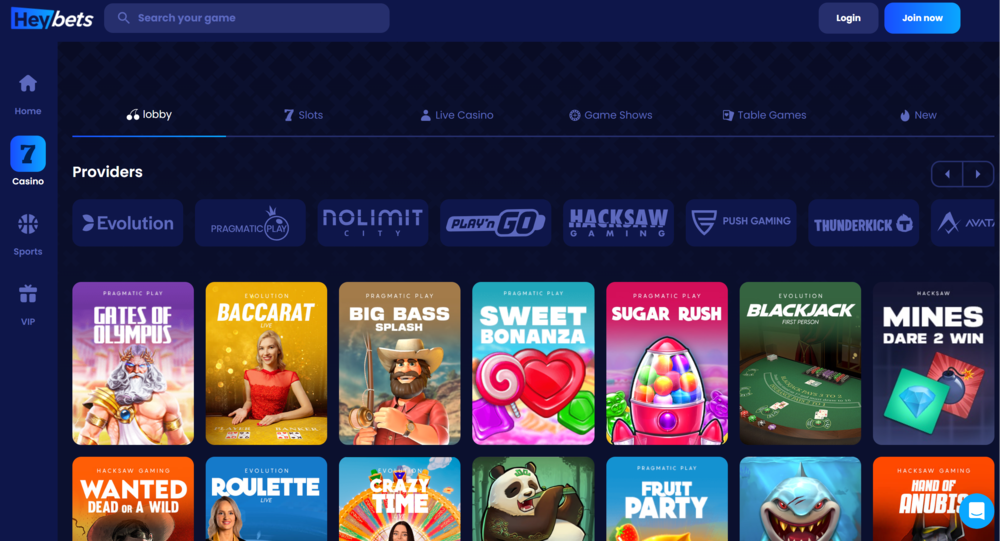 Heybets.io Casino Games