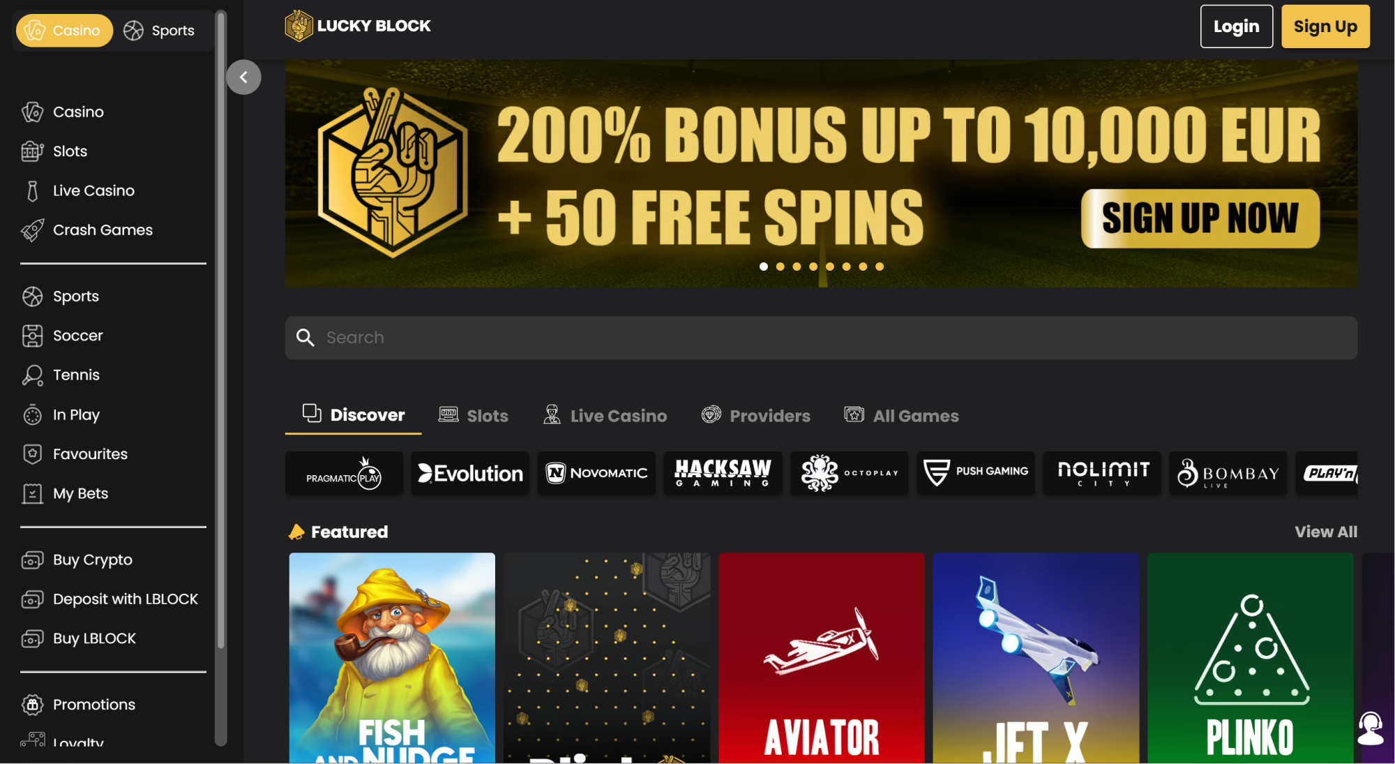 Lucky Block Casino Homepage